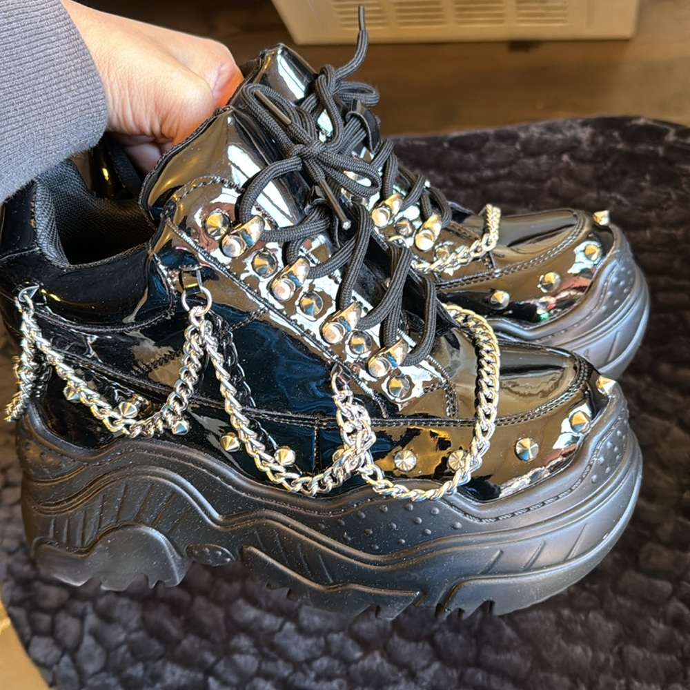 NEW platform Goth black studded and chained WTF by Anthony Wang Sneakers /boots.